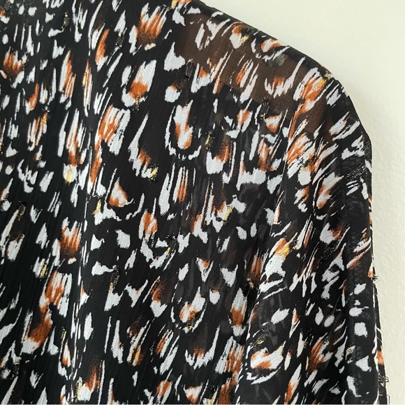 EXPRESS Metallic Printed Tie Back Balloon Sleeve Top L Large Black Gold - Picture 7 of 11